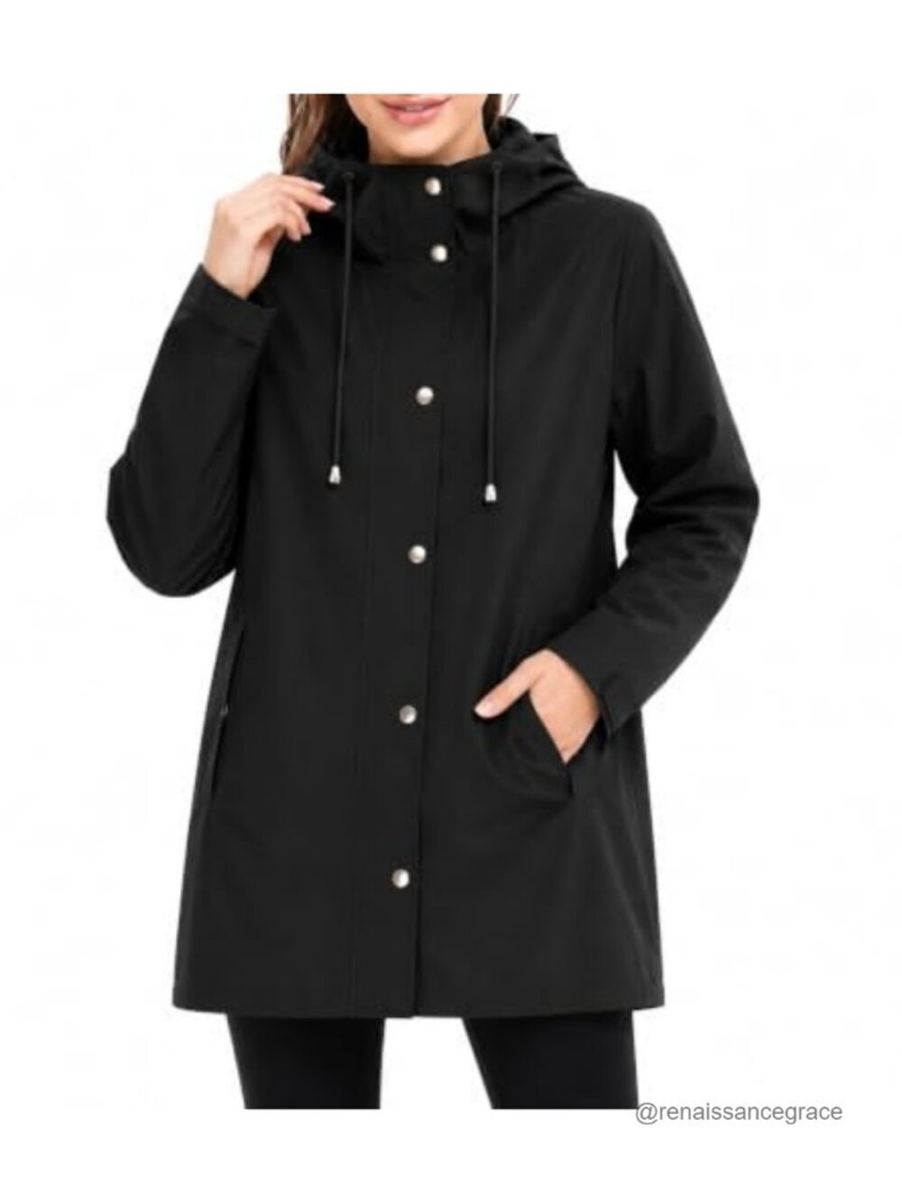 Waterproof Long Hooded Raincoat for Women Packable Lightweight Rain Jacket